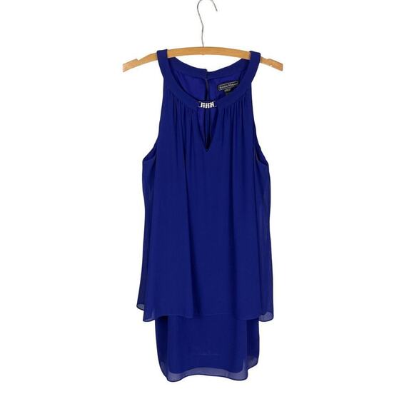 Jessica Howard Royal Blue Halter Chiffon Sleeveless Midi Shift Dress - Size 14P - Picture 1 of 7